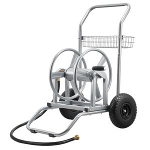 Carro enrollador de manguera de jardín de alta presión de 200/300 pies con dos ruedas, almacenamiento de malla resistente y mango conveniente para mangueras de agua - Product Image 1