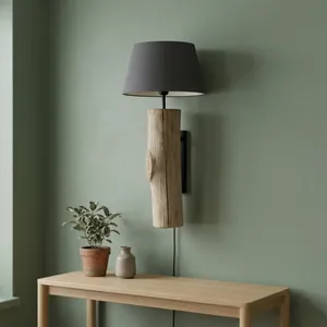 Lampe murale rustique en bois Storm, base en bois recyclé naturel, abat-jour en tissu noir, style moderne, ferme, côtier, pour chambre à coucher, salon, accent décoratif - Product Image 3