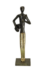 Estatua de Guitarrista Abstracta Hecha a Mano en Aluminio - Escultura Moderna de Músico con Acabado en Bronce y Dorado de Doble Tono - Product Image 3