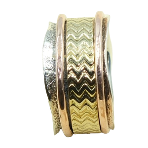 Handmade Mixed Metal <b>Spinner</b> <b>Ring</b> 925 Sterling Silver Brass Copper Wide Band Meditation <b>Ring</b> Textured Boho <b>Ring</b> For Women AndMen - Product Image 1