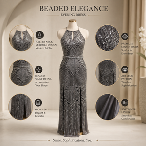 Luxury <b>Silver</b> Beaded Evening Gown for Women Halter Neck Sequin Formal Maxi <b>Dress</b> Elegant Party Wear Wedding Cocktail Prom <b>Dress</b> - Product Image 5