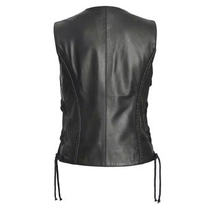 Gilet en cuir PU pour homme, col en V, style motard, fermeture à boutons simple, longueur normale, couleur unie, vêtement d'extérieur - Product Image 2