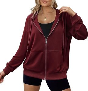 Nouveau design – Sweat à capuche zippé décontracté pour femme, 100 % coton, manches longues, col rond, épaules tombantes, couleur unie, confortable – Meilleur prix - Product Image 1