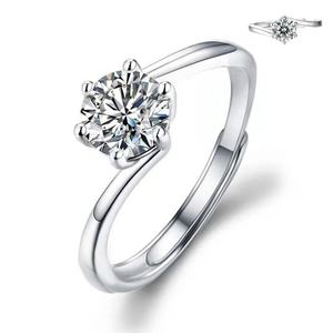Anillo Solitario Clásico de Plata con Moissanita, Piedra Central Redonda Brillante, Elegante Joyería Fina de Compromiso para Mujer con Caja de Regalo - Product Image 1