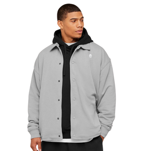 เสื้อแจ็คเก็ตผู้ชายสีเทาสโมคกี้ทรงโอเวอร์ไซส์ติดกระดุมแบบสแนป สไตล์สตรีทแวร์ลำลอง ชุดกีฬา เสื้อกันลม เสื้อคลุม - Product Image 1