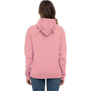 Sudadera con Capucha de Orejas de Gato Rosa de Moda para Mujer, Top Corto Casual de Color Liso, Sudadera con Capucha de Manga Larga de Algodón Tejido para Otoño - Product Image 4