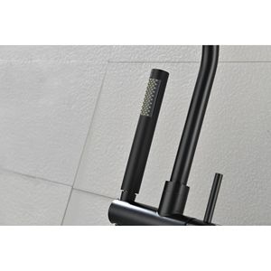Matte Black High-Flow Freestanding Bathtub Faucet Handheld <b>Shower</b> Mixer <b>Taps</b> Swivel Spout <b>for</b> High-Efficiency <b>Bath</b> <b>Shower</b> Stand - Product Image 5