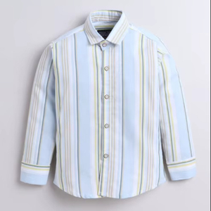 เสื้อเชิ้ตเด็กผู้ชายลายทางสีน้ำเงินขาว แขนยาว ติดกระดุม สไตล์ลำลองสำหรับงานปาร์ตี้ - Product Image 1