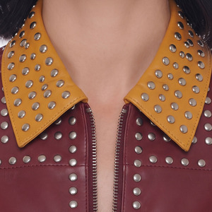Custom Made Women Studded Leather <b>Jacket</b> Ladies Zipper Leather Studded <b>Jackets</b> Ladies Turn Down Collar Leather Studded <b>Jacket</b> - Product Image 4