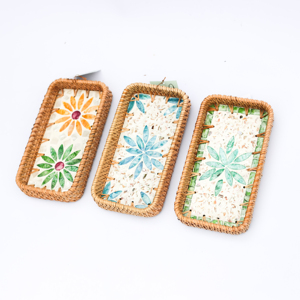Bandeja Rectangular Bohemia de Ratán con Incrustaciones de Madreperla y Diseño de Plantas, Vajilla Hecha a Mano, Venta al por Mayor - Product Image 5