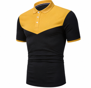 <b>Men's</b> Color Blocked Polo <b>Shirt</b> Short Sleeve Breathable Knitted Casual Design Front Logo <b>Yellow</b> And Black Custom Made T <b>shirt</b> - Product Image 2