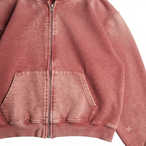Vintage Wash Heavyweight Oversized Distressed <b>Zip</b> Hoodie Men Streetwear Retro Acid Fleece 100% Cotton Eco-Friendly Sweatshirt - Product Image 6