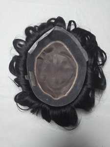 Full Lace Wig Swiss Lace Transparent Base Natural Black Remy Hair <b>Medium</b> Length Glueless Average Size Human Hair Toupee - Product Image 4