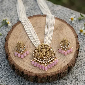 Ram Darbar Halsketten-Set Vergoldeter Tempelschmuck Perlenstrang Indischer Traditioneller Brautschmuck für Frauen - Product Image 4