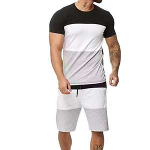 Ensemble de survêtement décontracté pour homme 2 pièces, t-shirt rayé et short de course à séchage rapide, longueur genou - Product Image 1
