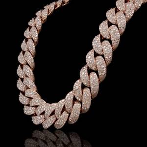 Collier unisexe en argent sterling 925 plaqué or rose avec moissanite sertie griffe, chaîne cubaine pavée, style hip-hop, cadeau - Product Image 2