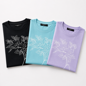 Camiseta de Mujer Negra con Lentejuelas y Logotipo, 100% Algodón Suave, Estampado Floral de Puntos y Líneas Artísticas, Manga Corta, Cuello Redondo, Estilo Casual - Product Image 6