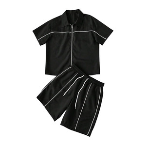 Men's 2 Piece Summer Outfits Graphic Zip Up Short Sleeve Collared Shirt and Shorts <b>Set</b> Casual Tracksuit - Product Image 1
