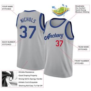 Maillot de basket-ball personnalisé gris et rouge royal, uniforme d'équipe professionnel, respirant, pour l'entraînement, avec logo personnalisé, en tissu mesh - Product Image 2