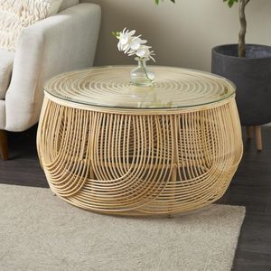 Mesa de centro de ratán natural hecha a mano con estante de almacenamiento funcional para apartamento y sala de estar - Product Image 5