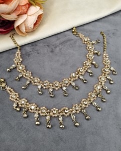 Paire de chevillères Payal en perles de cristal, vente en gros, avec pierres incrustées, Ghungroo suspendu, accessoires de pied, chevillères ethniques traditionnelles - Product Image 5