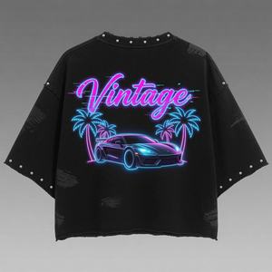 Latest Style Rhinestone Crop <b>Top</b> Streetwear Graphics Vintage T-Shirts O Neck Drop Shoulder Jersey <b>Batwing</b> Sleeve Tees Shirts - Product Image 2