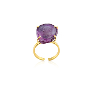 Natural 18k Gold Plated Purple Druzy Agate <b>Adjustable</b> Fashion <b>Ring</b> Raw Organic Gemstone Statement Wholesale Women's Accessories - Product Image 5