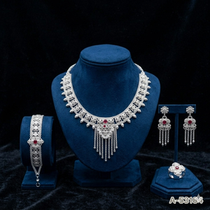 Luxury Bridal Wedding Jewelry Set Necklace Earrings Ring Bangle Zircon Link <b>Chain</b> Gold Silver Plated Traditional MOLL A-53188 - Product Image 5