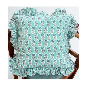 Funda de Almohada Cuadrada Boho Floral Hecha a Mano con Volantes, 100% Algodón Premium, Ecológica, Antibacteriana, Lavable y Personalizable - Product Image 1