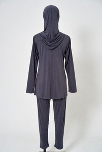 Women Modest Burkini Swimwear Full Body Long Sleeve Solid Dark Blue Swim Suit Beach Pool Wear - Product Image 2