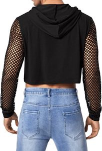 Nouveau design – Sweat à capuche court pour homme à manches longues avec empiècements en maille contrastante et cordon de serrage - Product Image 2