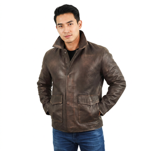 Chaqueta de Moto de Cuero para Hombre, Cuello Alto, Cierre de Cremallera, Color Sólido, Corte Regular, para Otoño - Product Image 4