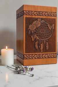 Engraved American Style Dreamcatcher Sunflower Butterfly <b>Memorial</b> Cremation Urn <b>Box</b> Eco-Friendly Durable Wooden Keepsake - Product Image 3