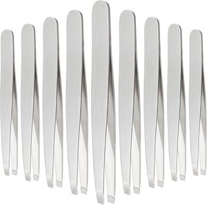 Pince à épiler en acier inoxydable à pointe inclinée pour sourcils, finition argentée, pour une sélection précise - Réutilisable et légère - Product Image 1