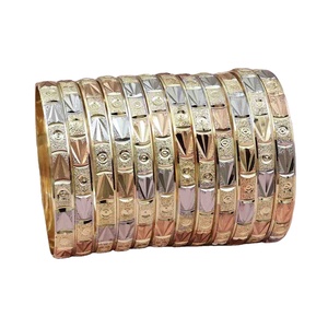 Juego de 12 Brazaletes de Latón Chapados en Oro de 3 Tonos al por Mayor, Brazaletes de Moda para Fiestas - Product Image 5