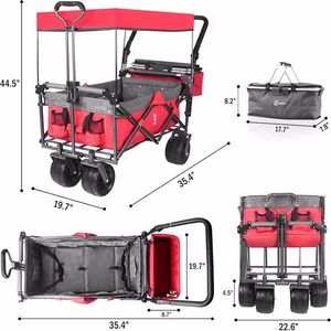 Carrello Pieghevole Robusto con Tettuccio Rimovibile, Ruote Grandi da 4 Pollici per Tutti i Terreni, Freno e Maniglia Regolabile per Uso in Spiaggia - Product Image 2