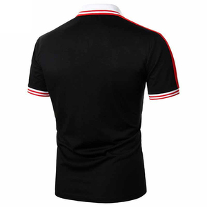 Camisa de Manga Corta Negra para Hombre con Cuello con Ribete Rojo y Blanco, Tejido Casual, Transpirable, 100% Algodón, Diseño Sólido - Product Image 2