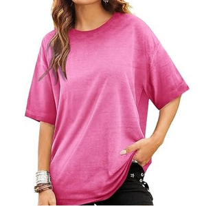 T-shirt décontracté pour femme, personnalisé OEM, à faible MOQ, en coton 100% tricoté, délavé à l'acide, respirant, séchage rapide, écologique, idéal pour l'été et la gym - Product Image 1