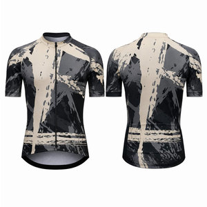 Maillot de cyclisme à manches courtes pour homme, imprimé géométrique, col montant, fermeture éclair, coupe ajustée, respirant, séchage rapide, 100 % polyester - Product Image 1