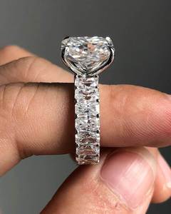 Anillo de Compromiso Unisex de Oro Sólido de 18K con Diamante Cultivado en Laboratorio, Corte Esmeralda, VVS, Banda de Eternidad Completa Radiante, Conjunto de Joyería Fina - Product Image 1