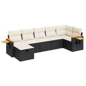 Conjunto de Sofá de Jardín Negro para Exteriores con Cojines Color Crema, Diseño Contemporáneo de Ratán, Otomana Impermeable con Espacio de Almacenamiento - Product Image 4