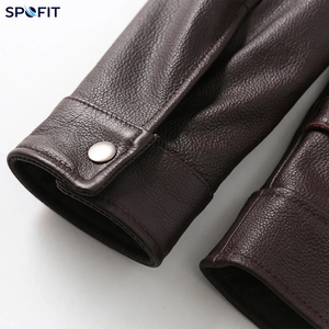 Custom <b>Men</b>’s Genuine <b>Leather</b> <b>Jacket</b> <b>Brown</b> Zip Up Shirt Collar Biker Motorcycle Casual Fashion <b>Jacket</b> OEM - Product Image 5