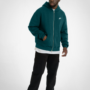 Sweats à capuche personnalisés en molleton de coton premium, style streetwear uni, avec fermeture éclair double curseur et impression 3D en relief, vente en gros - Product Image 3