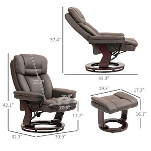 Dark Brown PU Leather Swivel Recliner Set with Ottoman Electric Massage Reclining Chair with <b>Footrest</b> for Living Room Bedroom - Product Image 3