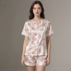 Ensemble de pyjamas pour femmes en satin de soie de haute qualité 2025, imprimé, vêtements de maison de luxe, été, printemps, respirant, 2 pièces - Product Image 5