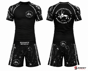 ชุดเสื้อรัดกล้ามเนื้อและกางเกงขาสั้นสำหรับนักมวยปล้ำชาย SINEWY SPORTS สีดำลายหินอ่อนขาว ชุดออกกำลังกายแบบกระชับซับเหงื่อ - Product Image 2