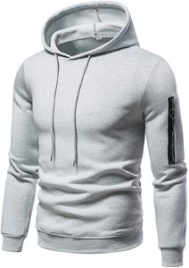 Sudadera con Capucha para Hombre, Color Sólido, Manga Larga, Informal, Gris, Forro Polar, Tejido de Punto, Moda Otoñal - Product Image 1