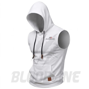 Hoodies Bloodline Gilet à capuche sans manches pour homme, coupe ajustée, respirant, en maille, blanc, avec poche et imprimé frontal, style décontracté d'été - Product Image 1