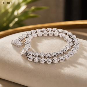 สร้อยคอผู้ชาย GRA Moissanite ประดับเพชรทรงกลมแบบ Halo พร้อมโซ่เชื่อมต่อ ชุบทองคำขาว 10K - Product Image 4