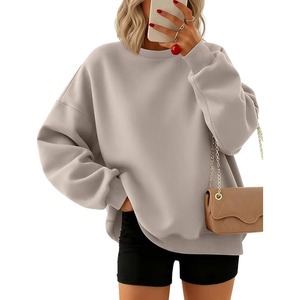 Sweat-shirt surdimensionné à col rond pour femme, manches longues, épaules tombantes, tricoté, couleur unie, pour l'automne, en mélange de coton respirant - Product Image 1